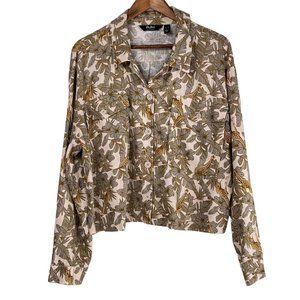 Du Jour Giraffe Viscose Linen Long Sleeve Jungle Tropical Safari Button Top XL